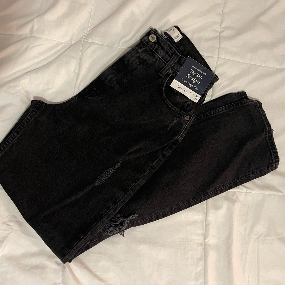NWT Abercrombie & Fitch ultra high rise black jeans CURVE LOVE Size 26